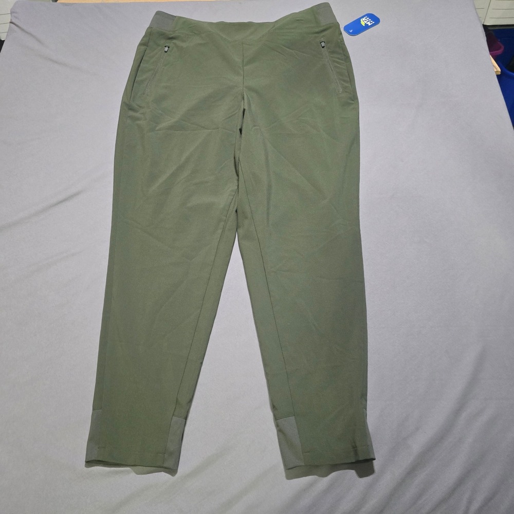 MTA Sport Active Pants Womens XL Green Ripstop Stretch Zipper Pockets Tapered